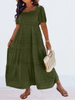 Plus Size Square Neck A-Line Dress (1XL–5XL)
