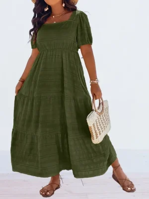 Plus Size Square Neck A-Line Dress (1XL–5XL)