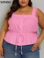 Plus Size 2025 Square Collar Lace Tank Top – Elegant Sleeveless Tunic 5XL