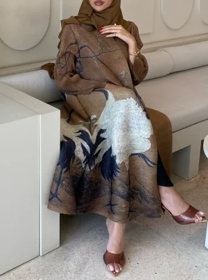 Miyaki Plus Size Pleated Robe – Dubai Arabian Style Long Cardigan