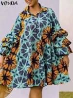 Plus Size Bohemian Ruffled Sundress – 2025 Elegant Knee-Length Dress