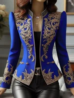 Elegant Floral Stand Collar Jacket – 2024