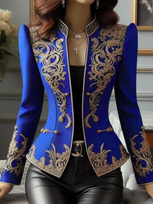 Elegant Floral Stand Collar Jacket – 2024