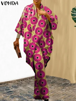 "Vintage 2-Piece Pants Set – 3/4 Sleeve Top & Pleated Wide-Leg Trousers"