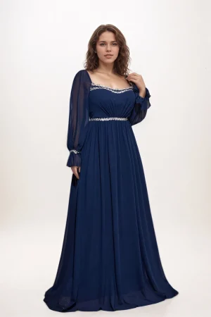 “Plus Size Square Collar Sequined Chiffon Dress”