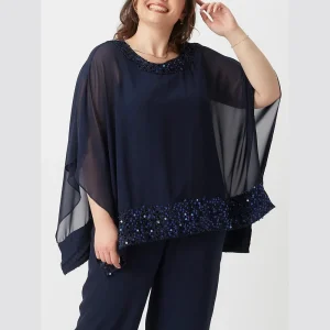 Plus Size Chiffon Sequin Patchwork Blouse