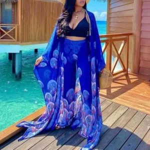 Women’s Printed Two-Piece Set with Loose Top & Wide-Leg Pants