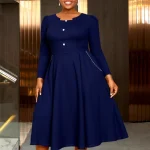 Elegant Navy A-Line Midi Church Dress