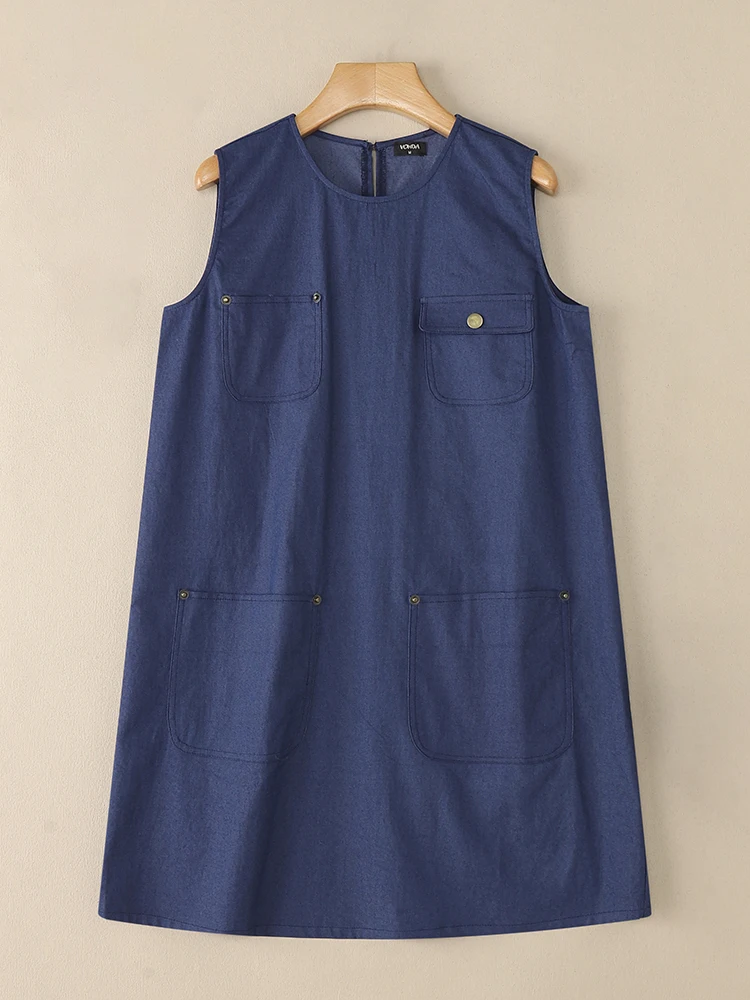 2025 VONDA Sleeveless Mini Dress – Casual Pockets & Buttons - Image 5