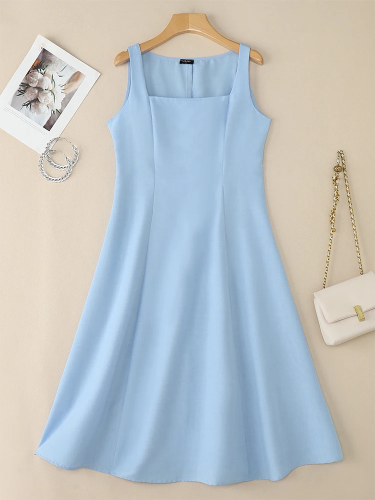 2025 VONDA Plus Size 5XL Square Collar Midi Dress – Sleeveless A-Line - Image 4