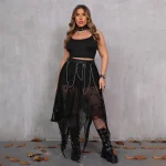 Plus Size Gothic Mesh Asymmetrical Midi Skirt (1XL–5XL)