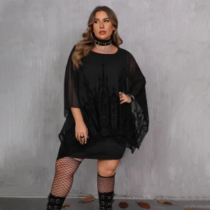 Plus Size Gothic Sheer Mesh Bodycon Dress (1XL–5XL
