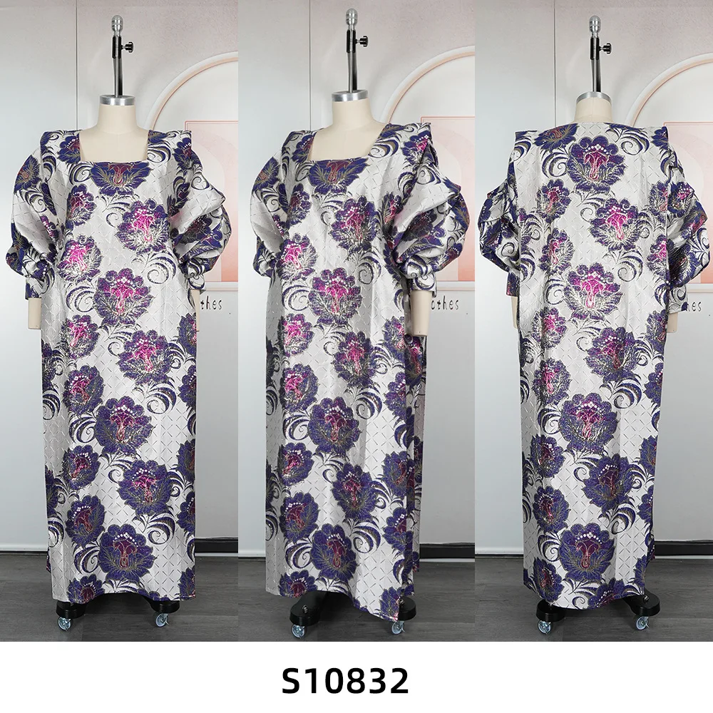 Women’s Embroidered Floral Bubu Dress with Square Collar & Lantern Sleeves - Image 5