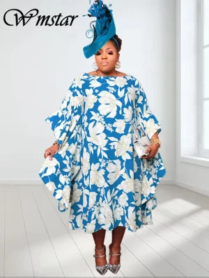 Plus Size Printed Loose Maxi Dress – Elegant Party Wear