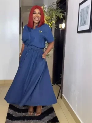 Wmstar 2025 Elegant Pleated Dress Set – Short Sleeve & Swing Skirt"