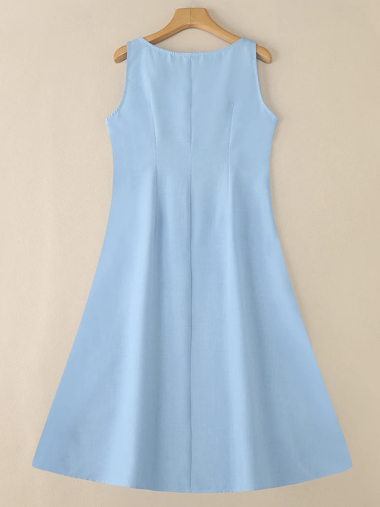 2025 VONDA Plus Size 5XL Square Collar Midi Dress – Sleeveless A-Line - Image 5
