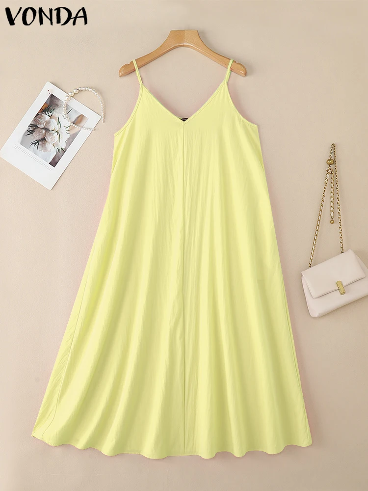 2025 VONDA Plus Size 5XL Maxi Dress – Sleeveless V-Neck Straps - Image 4