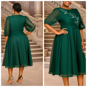 Elegant A-Line Midi Mesh Dress