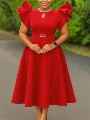 Women’s A-Line Ruffle Sleeve Party Dress – Wedding & Evening
