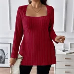 Women’s Plus Size Elegant Ribbed Pullover Top