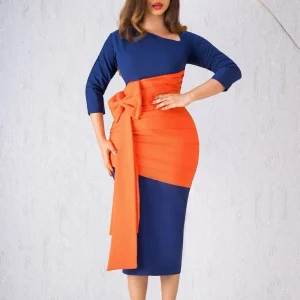 Elegant Color Block Pleated Dress