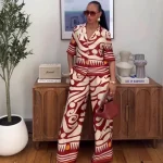 New Fashion Printed Women’s Two-Piece Set – Short Sleeve Shirt & Wide Leg Pants