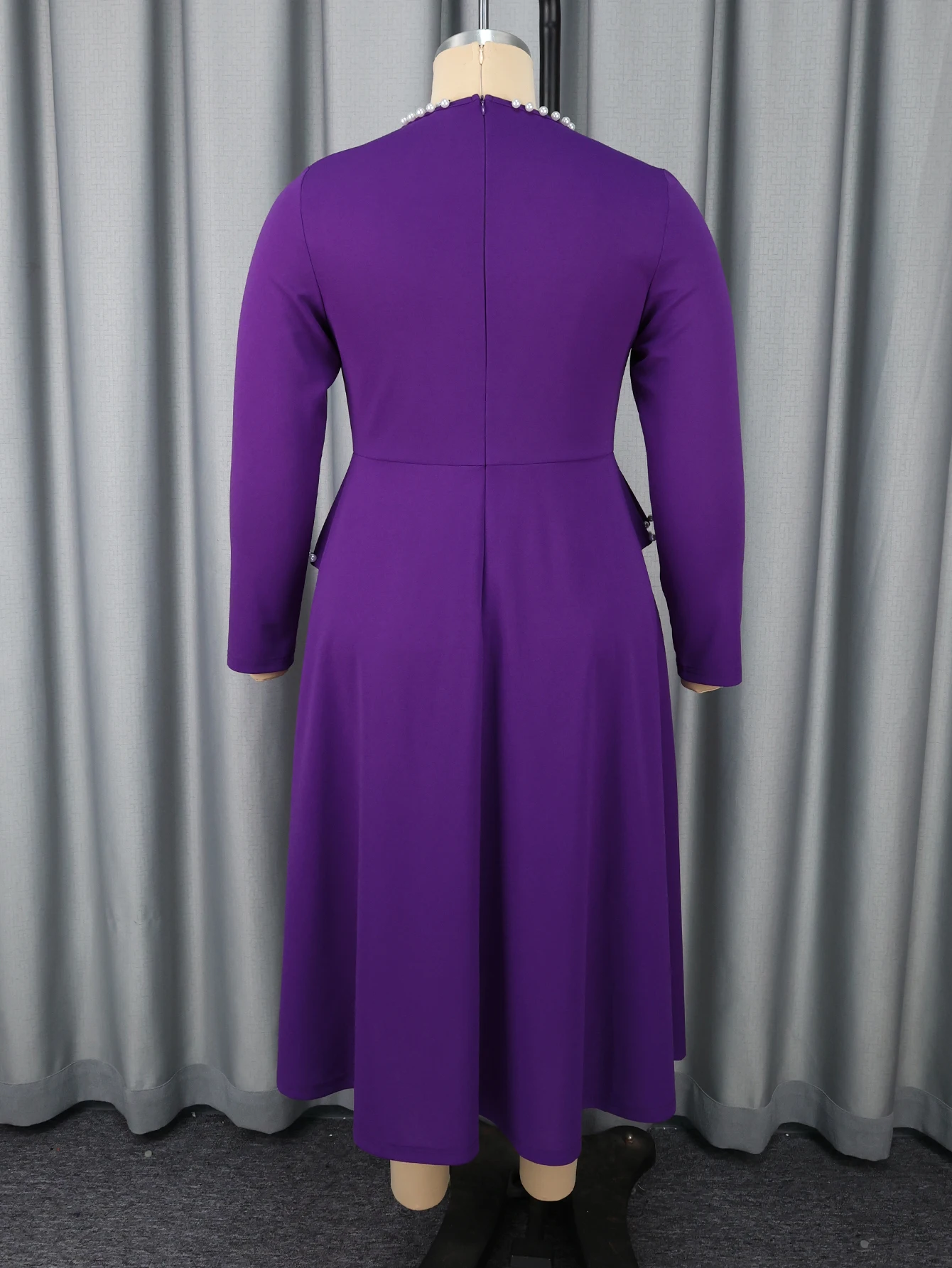Elegant Beaded A-Line Midi Dress with Pearl Trim - Image 5