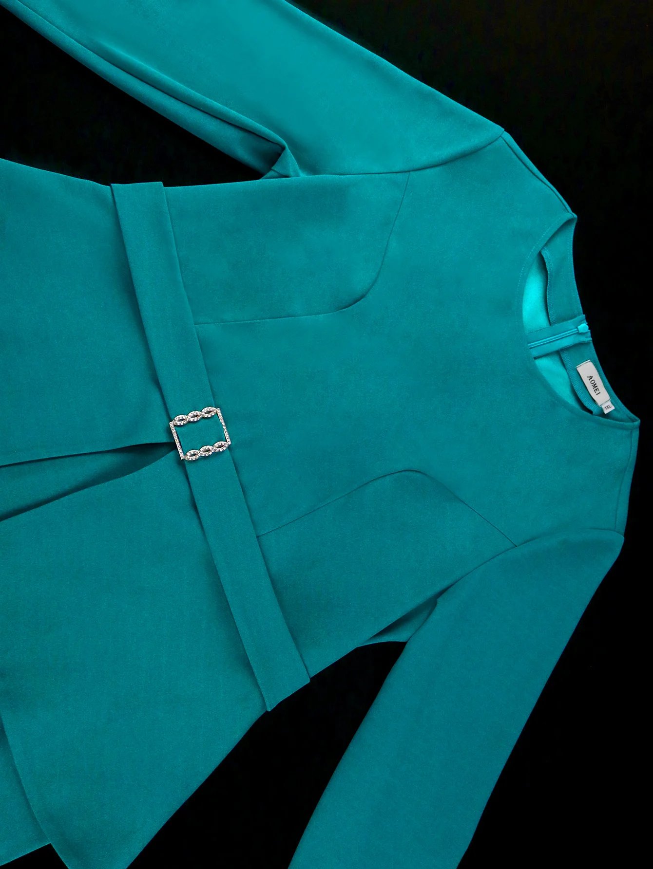 Elegant O-Neck Midi Dress with Waist Belt & Peplum - Image 6