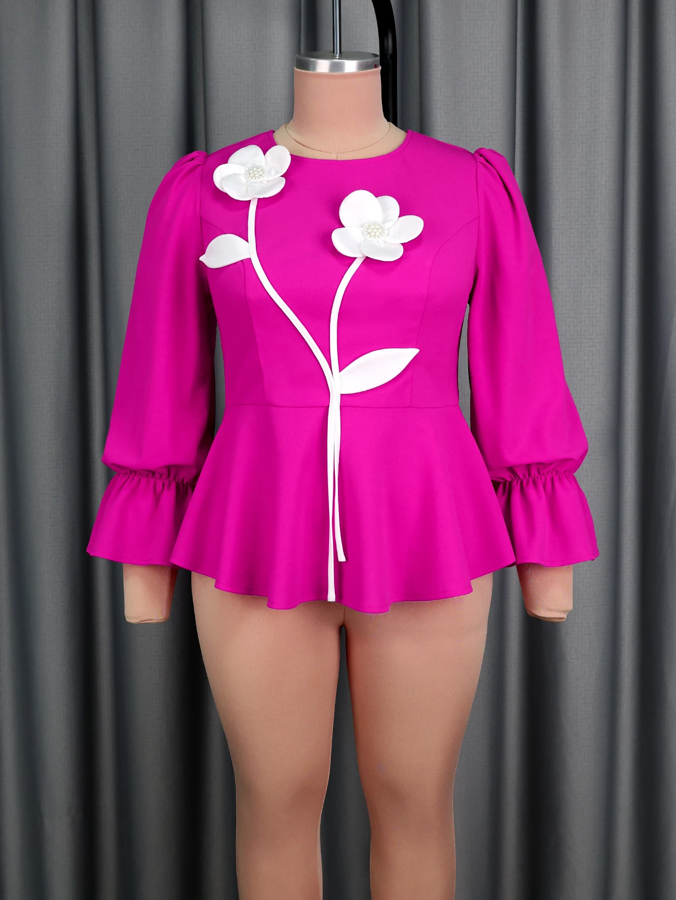 Elegant 3D Flower Peplum Blouse - Image 4