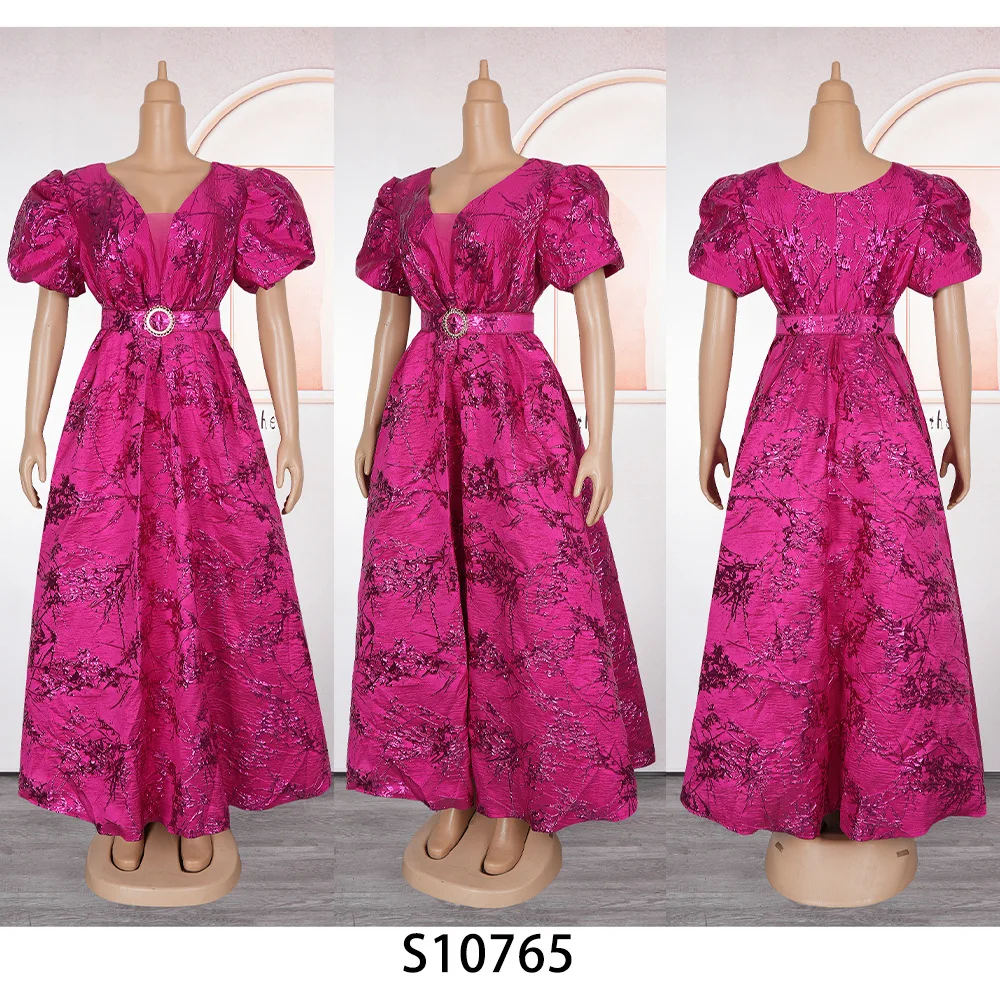 Women’s Luxury Embroidered A-Line Evening Dress with Puff Sleeves - Image 5