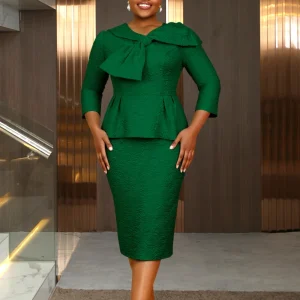 Elegant Jacquard Peplum Dress