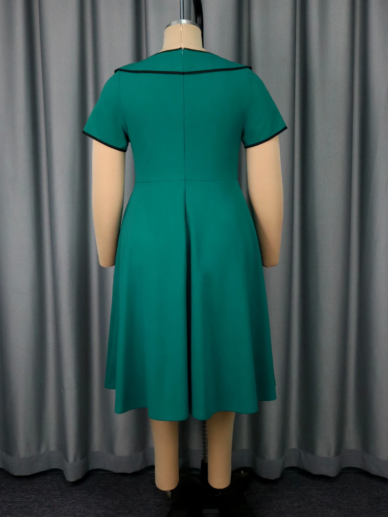 Elegant A-Line Midi Dress with Bow & Rhinestone Belt - Image 5