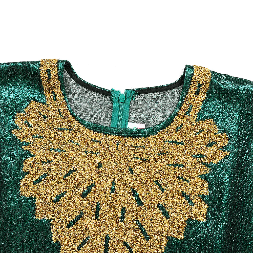 Women’s Green Satin Modest Bubu Dress – O-Neck, Half Sleeve, Diamond Detail - Image 3