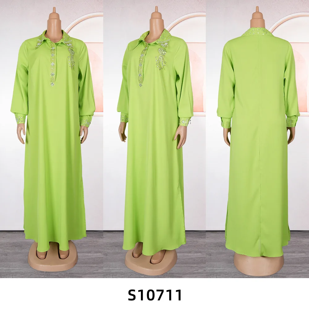 Muslim Elegant Maxi Dress – Turn-Down Collar, Long Sleeves, Diamond Buttons - Image 4