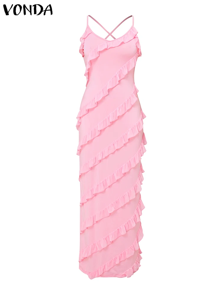 2025 VONDA Sleeveless V-Neck Evening Dress – Solid Color Sundress - Image 4