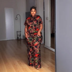 African 2-Piece Set – Short Sleeve Top & Pants for Women
