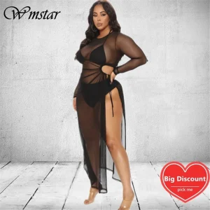 Wmstar Plus Size Hollow Out Mesh Dress – Sexy See-Through Fashion
