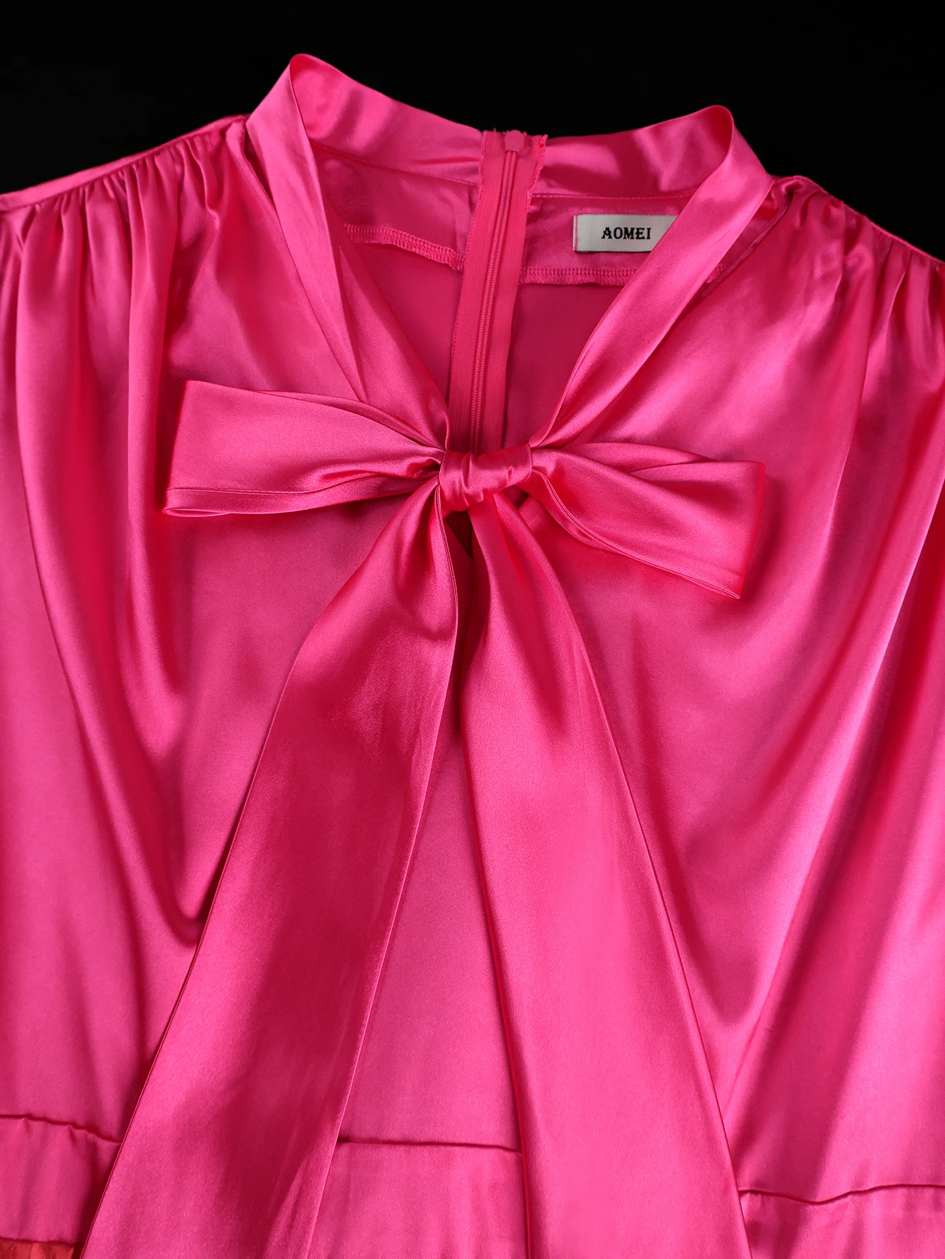 Elegant Satin Gradient A-Line Dress with Bow Collar - Image 6