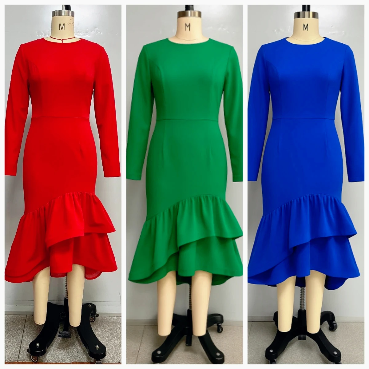 Elegant Long Sleeve Mermaid Dress with Ruffles – Office & Party - Image 3