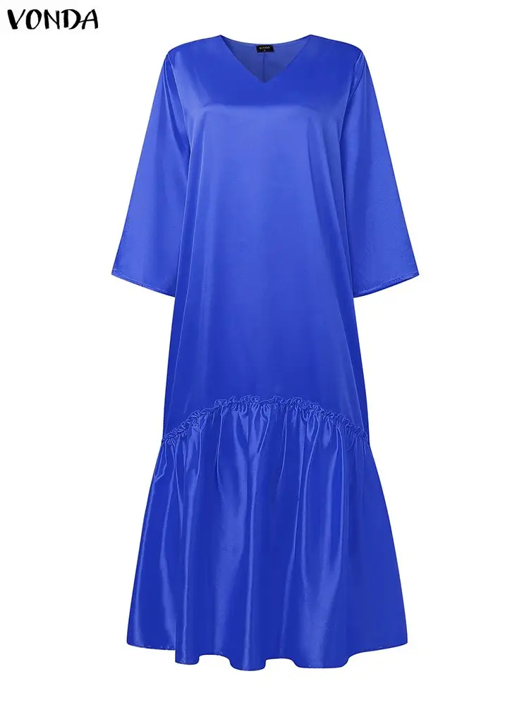 VONDA Plus Size Elegant V-Neck Maxi Dress – Satin Ruffled Sundress - Image 4
