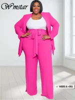 Plus Size Solid Two-Piece Career Suit – Office Wear