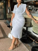 Sexy White Pleated Sleeveless Bodycon Dress