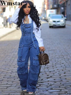 Wmstar Women's Sleeveless Denim Wide-Leg Jumpsuit