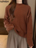 VONDA Women’s Turtleneck Knit Sweater – Autumn Winter Pullover