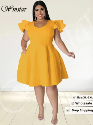Plus Size Elegant Ruffle Sleeve Midi Dress – Big Hem