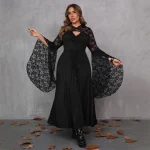 Plus Size Gothic Lace Hooded Maxi Dress (Halloween)