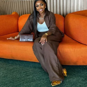 African Fashion Brown Two-Piece Set – Single Breasted Loose Shirt & Pants