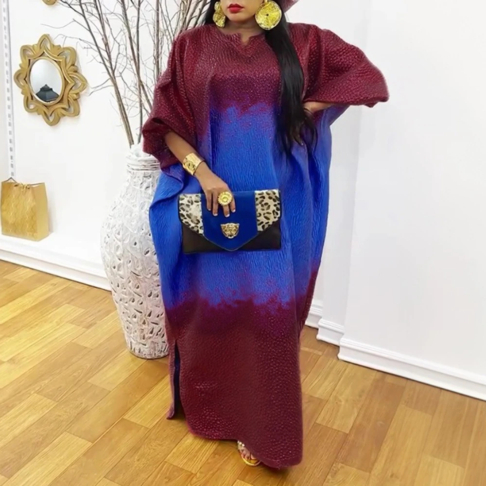 Women’s Modest Color Block Satin Bubu Dress – V-Neck, Half Sleeve, Side Slit