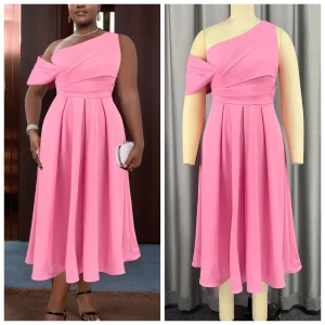 Elegant Pink One-Shoulder Pleated Evening Dress