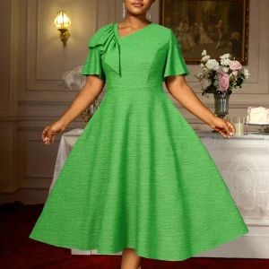 Elegant A-Line Midi Dress with Ruffle Sleeves